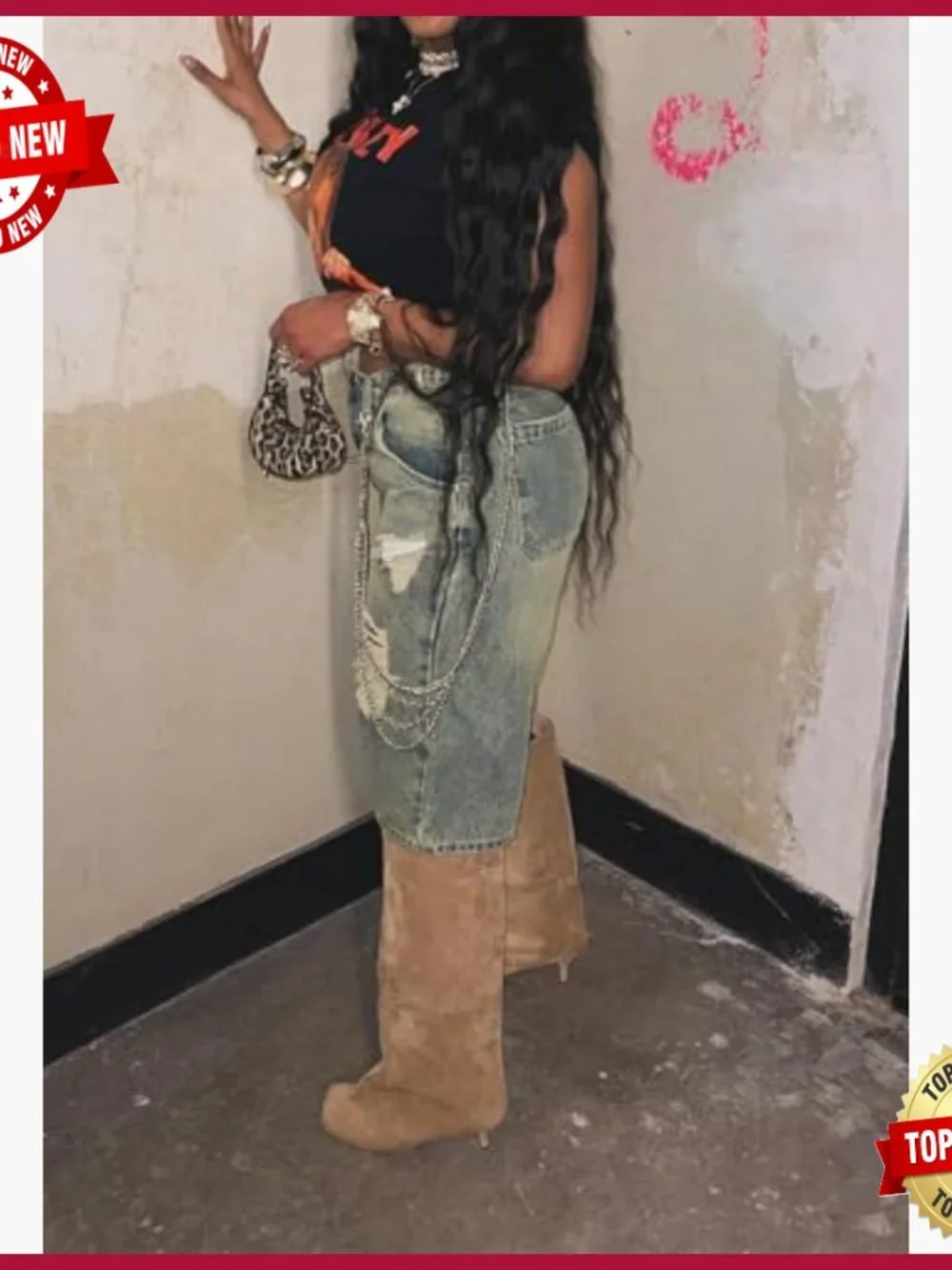 High Rise Baggy Ripped Denim Shorts Straight Wide Leg Y2k Bermuda Cargo